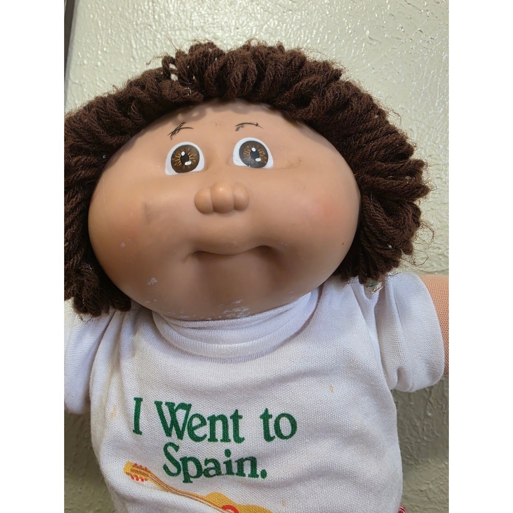 Vintage 1982 Cabbage Patch Kids Coleco Doll Brown Yarn Hair Spain Shirt Gingham - Picture 2 of 11